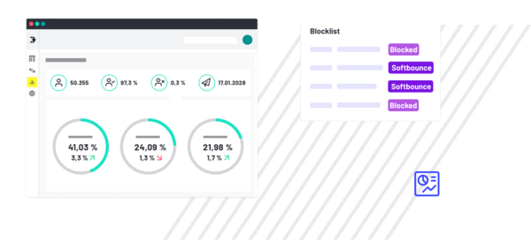 Graphic showing an English delivery report and blocklist entries for e-invoices