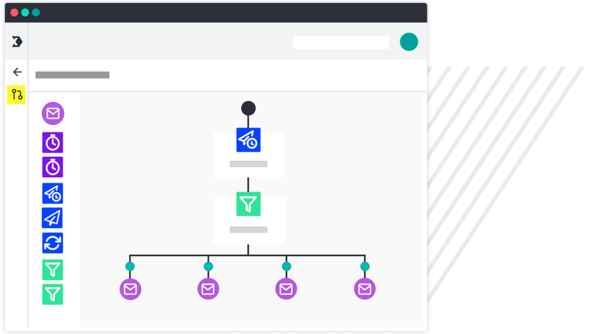 Graphic interface with automation workflow, funnel and email icons