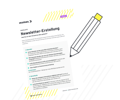 Schräg liegende Checkliste 'Newsletter-Erstellung' mit Inxmail-Logo und Bleistift-Illustration