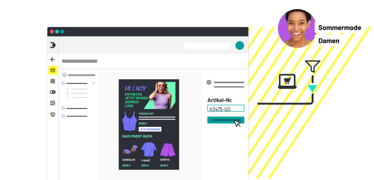 E-Mail-Editor mit Produktkarte für Träger-Top und Artikel-Nr. X3475-SO