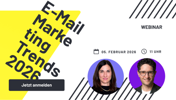 Zwei Sprecherporträts neben Schriftzug ‚E‑Mail Marketing Trends 2026‘, Datum 05. Februar 2026, 11 Uhr