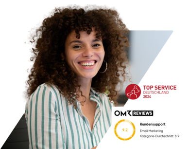 Stilisierte Customer-Journey mit Phasen, Icons für Warenkorb, E‑Mail, Check/Timer und Sternebewertung
