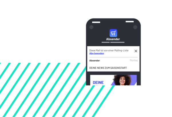 Smartphone mit Newsletter und sichtbarem Link „Abo beenden“ für die einfache Abmeldung.