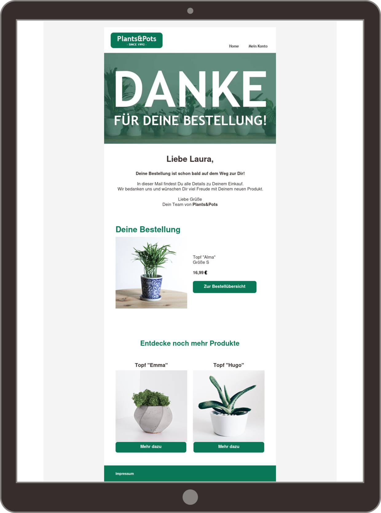 Beispiel für eine Transaktionsmail zu einer Bestellung im Onlineshop